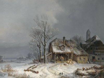 Winterdorp door Heinrich Burkel